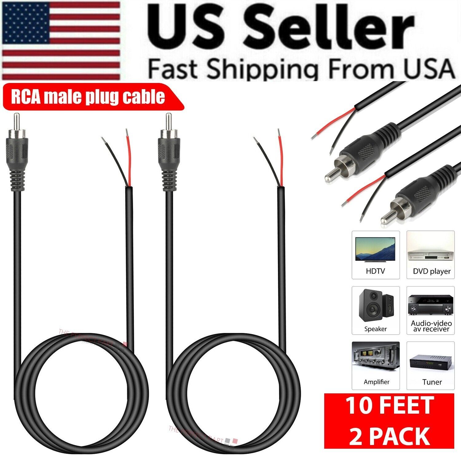 Home Cinema Amplifier - 2er-Pack 10ft RCA-Stecker auf blankes Kabel