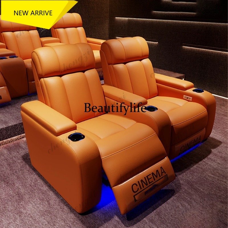 Home Cinema Theater - G153 Luxuriöse Echtleder-Elektrische Kinosessel mit Getränkehalter,