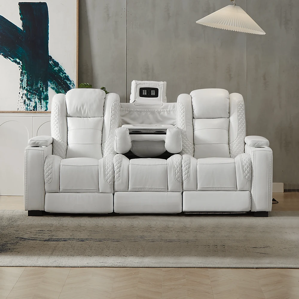 Home Cinema Theater - Luxuriöses Elektrisches Relaxsofa aus Weißem Leder