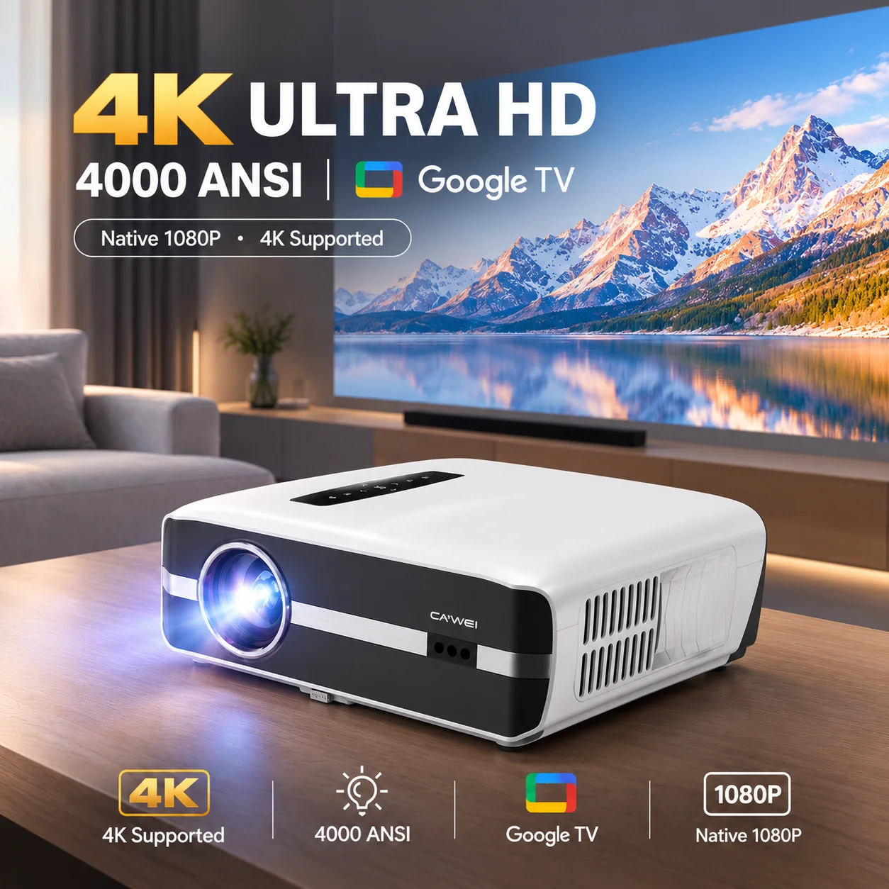 Home Cinema Portable - Neuer A9S 4K 4000ANSI Projektor mit